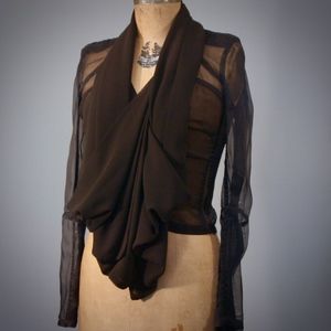 IMPROVD Sheer black moto jacket with draped front